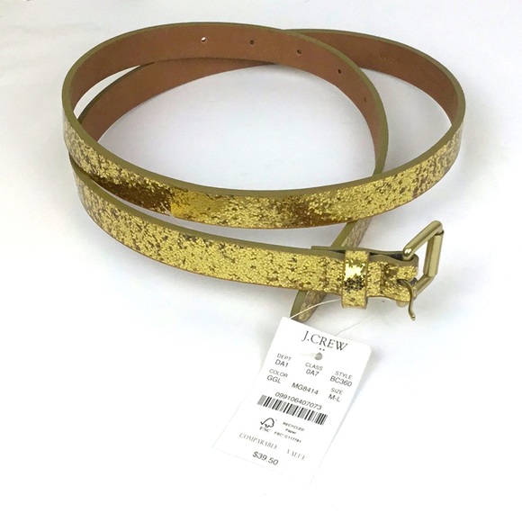 J. CREW Skinny Belt Gold Glitter M/L NWT - Picture 2 of 6